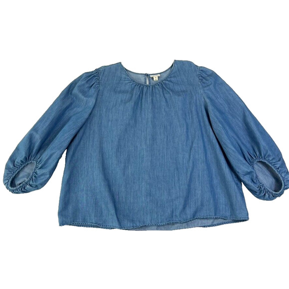 Ana Blouse Peasant Top Womens XXL Blue Denim Balloon Sleeve - Picture 1 of 9